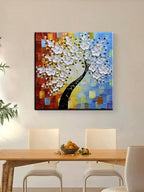 YaSheng Art -3D handmade paintings textured wall art Oil Painting On Canvas white Flowers Paintings Modern Home living room Wall Art Abstract canvas art picture Ready to hang 30x30inch