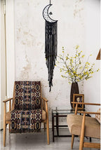 MOONFLY Black Moon Dream Catcher with Handmade Crystal Stone Design Woven Cotton Dream Catchers Boho Macrame Wall Hanging Home Decoration Ornament Craft Gift (Black Crystal Stone Moon)