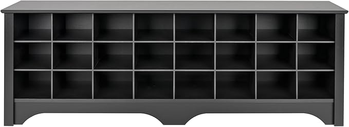 Prepac 24 Pair Shoe Cubby Bench, Entryway Bench, Mud Room Organization and Storage Bench for up to 24 Pairs of Shoes, Black, 15.5"D x 60"W x 20.25"H