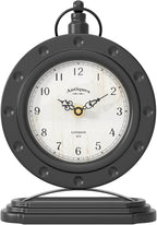 Vintage Table Clock, Desk and Shelf Mantel Clock, Antiques London Style Black Decor Clocks, for Farmhouse, Living Room, Bedroom, Bedside, Gift (8.8" H x 6.3" W)