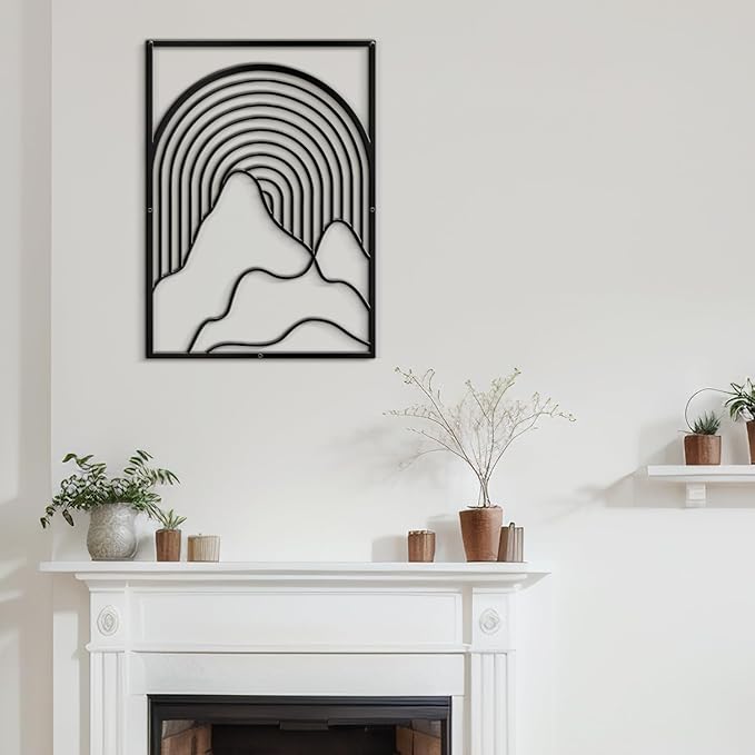 SIGNLEADER Metal Wall Art Decor Geometric Mid-Century Stripe Landscape Modern Abstract Wall Sculpture Hangings Home Decoration for Living Room, Bedroom, Bathroom, Kitchen, Outdoor - 18" Black