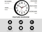 Atomic Wall Clock, Modern 10 Inch Battery Operated Wall Clocks, Analog Clock for Living Room, Office, Home, Bedroom, Kitchen, Bathroom(Black)