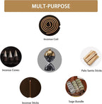 Natural Marble Incense Burner with Brass Accents 6.29 x 3.54 inches Multi-Purpose Holder for Cones/Sticks/Sage, Home Decor & Relaxation (Yellow)