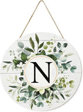 Smile Monogram Letter N Wreaths Wooden Welcome Sign, Family Last Name Initial Front Door Wall Decoration, Floral Spring Summer Porch Rustic Home Kitchen Decor