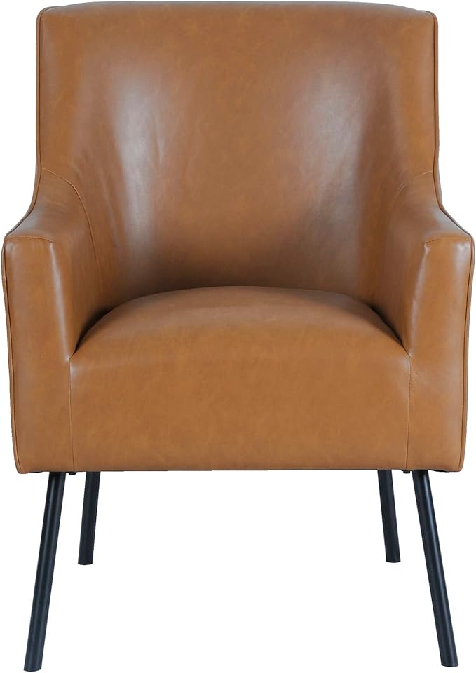 HomePop Modern Accent Chair, Homepop Home Décor, Accent Chairs for Living Room & Bedroom, Fabric Reading Living Room Side Chair, Single Sofa with Lounge Seat and Metal Legs- Carmel Faux Leather