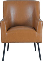 HomePop Modern Accent Chair, Homepop Home Décor, Accent Chairs for Living Room & Bedroom, Fabric Reading Living Room Side Chair, Single Sofa with Lounge Seat and Metal Legs- Carmel Faux Leather