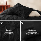 CozyLux Oversized Queen Comforter Sets Black, 7 Pieces Oversized Queen Pintuck Bed in A Bag, Pinch Pleat Bedding Sets with All Season Comforter, Flat Sheet, Fitted Sheet, Pillowcases & Shams