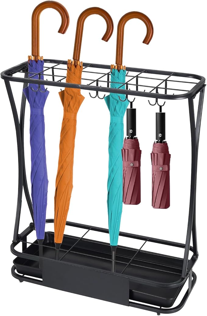 Umbrella Stand Rack with 18 slots Umbrella Holder for Entryway Umbrella Holder with Removable Drip Tray,Black Large