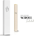 SURI Mezuzah Case – 5 Inch White Aluminum Mezuzah Cover with Printed Scroll, Self-Stick Adhesive, Fits a 4 Inch Mezuza Scroll, Open-Back Design for Indoor Use, Gift Box Included