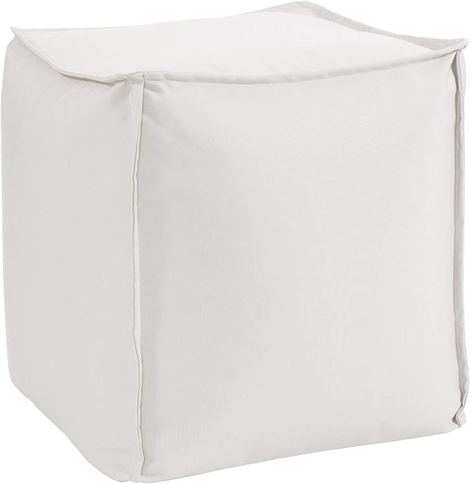 Howard Elliott Square Pouf Ottoman Foot Rest With Cover, Round Stuffed Filled Foot Stool, Fluffy Compact & Comfortable Soft Seating for Living Room & Bedroom, 20 x 20 x 18 Inch, White