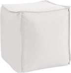 Howard Elliott Square Pouf Ottoman Foot Rest With Cover, Round Stuffed Filled Foot Stool, Fluffy Compact & Comfortable Soft Seating for Living Room & Bedroom, 20 x 20 x 18 Inch, White
