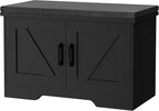 2-Tier Storage Bench, 27.6" Wide Shoe Bench with Padded Seat Cushion, Entryway Bench with 2 Barn Doors and Adjustable Shelf, Black