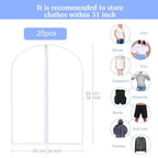 Chumia 25 Pcs Garment Bags for Hanging Clothes Storage, 24 x 32 Inch Clear Plastic Clothes Covers Dust Proof Suit Cover Dress Garment Bags with Full Zipper for Travel Closet Adult