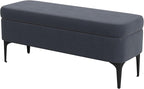 HomePop Upholstered Storage Bench with Metal Leg, 42" W, Blue Velvet
