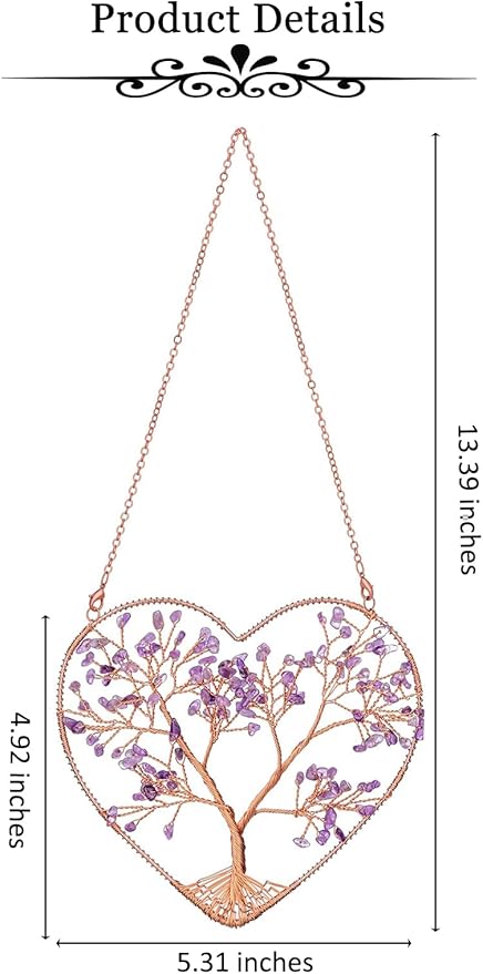 MANIFO Amethyst Crystal Tree Life Hanging Ornament Heart Healing Crystal Gemstone Hanging Decoration for Home Garden Window Wall Gifts