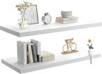 Wall Shelf Set of 2, White Floating Shelves 24 in W x 10 in D x 1 in H, Wooden Floating Wall Shelf with Invisible Brackets for Living Room/Bedroom/Bathroom/Kitchen Storage and Decor