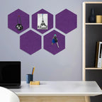 8 Packs Hexagon Felt Pin Board, 12" Bulletin Board with 30 Push Pins, Felt Board for Home Kitchen Office Decor, Self-Adhesive Corkboard Tiles for Walls School Message Photos Memos-Purple