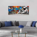 Novatique Graffiti Wall Art Banksy Canvas Wall Art Cool Art Wall Decor Abstract Graffiti Painting Artwork for Bedroom Living Room, 12" x 16" x 3Pcs