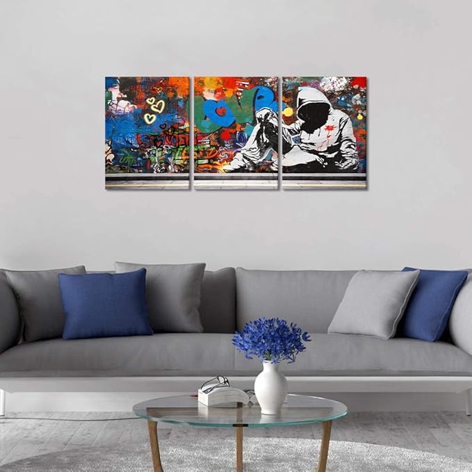 Novatique Graffiti Wall Art Banksy Canvas Wall Art Cool Art Wall Decor Abstract Graffiti Painting Artwork for Bedroom Living Room, 12" x 16" x 3Pcs