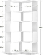 Armocity Corner Book Shelf - 6-Shelf Corner Bookshelf Etagere Bookcase with Baffle, Freestanding L Shaped Display Shelf Stand for Home Office, Living Room, Bedroom, Kitchen, White