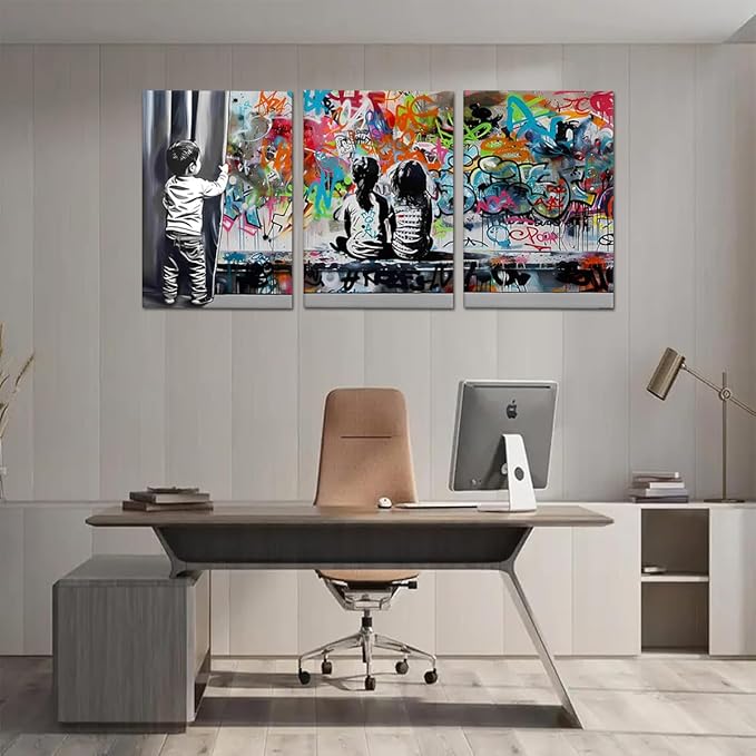 Novatique Banksy Canvas Wall Art Colorful Pop Art Wall Decor Graffiti Art Painting Street Picture Canvas Print for Living Room Bedroom,20" x 28" x 3pcs