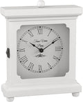 Tasse Verre White Clock for Shelf Table Or Desk 9"x7" - Farmhouse Decor Wood Mechanical Quiet Silent - Office, Bedroom Fireplace Mantel Living Family Room. AA Battery Operated Non-Digital