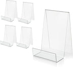ZOEY Acrylic Book Stand with Ledge Clear Display Easels Plate - 5 Pack Large Book Holder Easel Stand for Display, Music Sheets, Artworks, CD, Tablet Holder (Large)