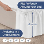 Wrap Around Dust Ruffle Bed Skirt - White - Twin/Twin XL Size Beds with 18 Inch Drop - Easy Fit Elastic Strap - Adjustable Pleated Bedskirt w/Brushed Fabric - Wrinkle Free - Women, Men, Kids & Teens