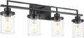 Emliviar 4 Light Vanity Lights Over Mirror with Clear Glass, 29.3" Matte Black Bathroom Vanity Lighting for Living Room, YCE238B-4W BK