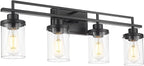 Emliviar 4 Light Vanity Lights Over Mirror with Clear Glass, 29.3" Matte Black Bathroom Vanity Lighting for Living Room, YCE238B-4W BK