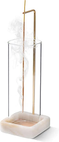 Incense Holder, Unique Marble Incense Stick Holder, 100% Anti-Ash Flying, Brass Incense Holder for Sticks, Incense Burner Holder for Meditation Yoga (White)