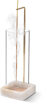 Incense Holder, Unique Marble Incense Stick Holder, 100% Anti-Ash Flying, Brass Incense Holder for Sticks, Incense Burner Holder for Meditation Yoga (White)