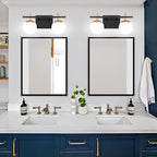 Bathroom Light Fixtures Over Mirror, Black and Gold Mid Century Modern Bathroom Vanity Light Fixtures with Milky Glass Shade 2-Light Globe Sconces Wall Lighting for Living Room Hallway