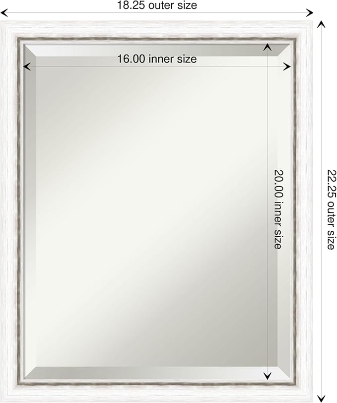 Amanti Art White Wall Mirror 22x18 Morgan White Silver Rectangle Bathroom Mirror for Wall Decor Living Room, Small Modern Wood Frame, Hangs Horizonally and Vertically, Bathroom Decor, Beveled Edge