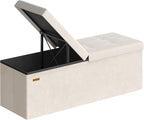 SONGMICS Mazie Collection - 43 Inches Storage Ottoman, Foldable Storage Bench with Flipping Lid, 660 lb Load Capacity, for Entryway, Living Room, Bedroom, Velvet Fabric, Cream White ULSF078LH01