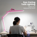 Neatfi XL Nail Desk Lamp with Clamp, 2200 Lumens, 20-Inch Wide Head, Dimmable 4 Levels, 6500K, LED Task Light for Manicure Table, Crafts, Workbench, Office (Non-CCT, Pink)
