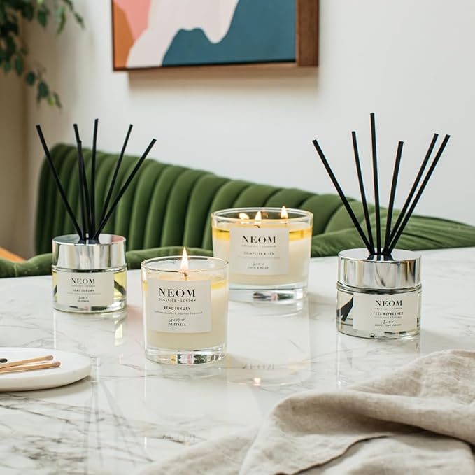 NEOM- Happiness Scented Candle, 3 Wick | Essential Oil Aromatherapy Candle | Neroli, Mimosa & Lemon | Scent to Make You Happy