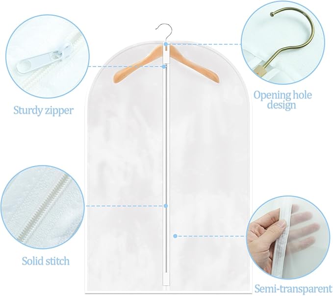 TORONTOKYO 25 Pack 31" Garment Bags for Hanging Clothes, Clear Plastic Garment Bag Dust-Proof Suit Protector Clothes Cover with Zipper for Closet Storage and Travel