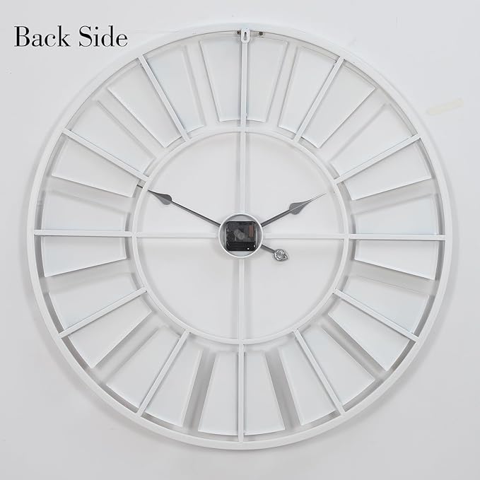 Distressed Metal Wall Clock 32 Inch, Industrial Vintage Roman Numerals, Weathered Iron Frame Farmhouse Office Cafe Decor