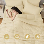 JOLLYVOGUE King Comforter Set, Ultra-Soft Bed in a Bag King Size 7 Pieces, Oeko-TEX Certified Bedding Set with Down Alternative Comforter, Sheets, Pillowcases & Shams, Light Yellow