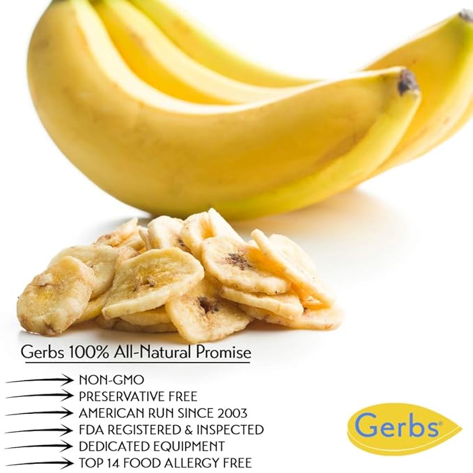 Gerbs Unsweetened Banana Chips 14 oz. | Unsulfured, No Artificial Additives, Resealable Bag | Naturally Crisp & Mildly Sweet | Top 14 Allergen-Free