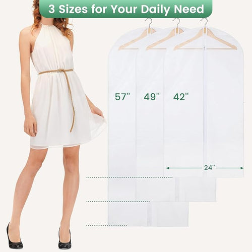 12 Pack Garment Bags for Hanging Clothes - Translucent Dress Bag for Closet Wardrobe Storage Travel - 24" x 49"