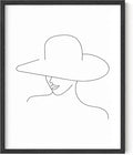 Y2K BOO Elegant Woman in Hat UNFRAMED Wall Art Minimalist Feminine Profile Continuous Line Drawing 8x10 Inch Heavyweight Paper chic Studio Decor
