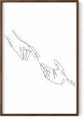 Minimalist Reaching Hands Wall Art Continuous Line Drawing Connection Symbol 24x36 Inch Oak Wood Walnut Framed Aesthetic Modern Decor Print for Bedroom Living Room