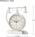 Vintage Table Clock, Desk and Shelf Decor Clock, White Antique Telephone Style Mantel Clocks, for Living Room, Farmhouse, Bedroom, Bedside, Gift (7.3" H x 7.3" W)