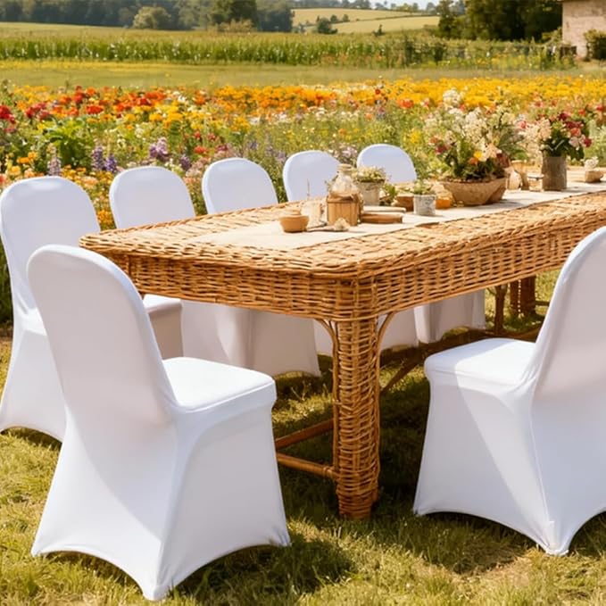 30 Pcs White Folding Chair Cover Washable Removable Universal Fitted Chair Cover Protector for Wedding Party Banquet Holidays Celebration Decoration Chair Covers