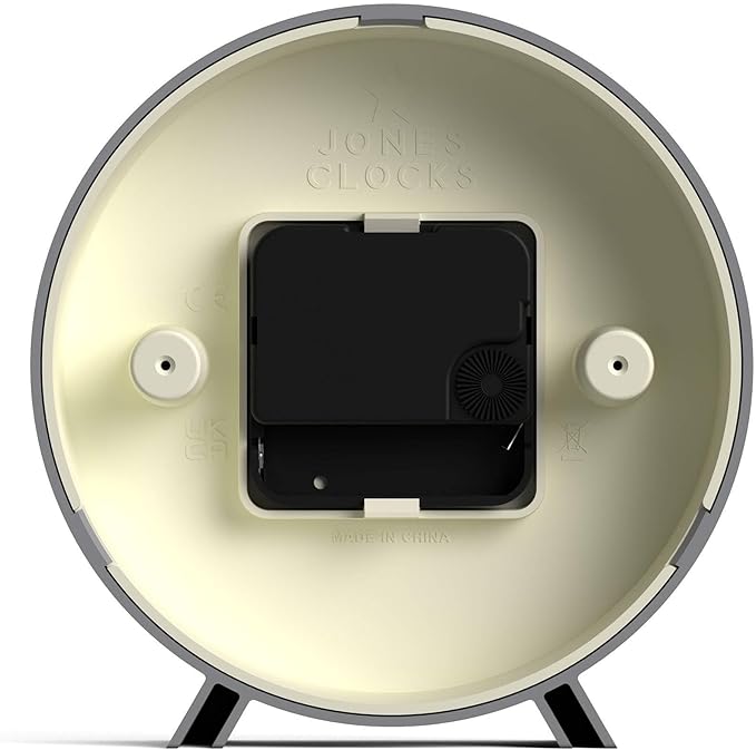 JONES CLOCKS® Venus Desk Clock | Modern Round Design | Gray | Stylish Retro Look for Shelf, Table, Mantel or Bedside