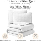 Southshore Fine Living, Inc. King Size White Quilt Bedding Set with 2 Pillow Shams, Quilted Summer Comforter, King Size, Light Weight Bedspread, California/King Quilt Coverlet, Bright White