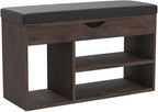 Apicizon 31 Inches Storage Bench, Shoe Bench with Flip Top Storage Space and Padded Cushion, Wooden Entryway Bench for Entryway, Living Room, 2-Tier Shoe Rack Organizer, Brown