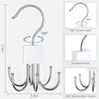 Tie Rack Hanger, Belt Hanger Organizer for Closet 360° Rotatable Max 24 Ties/24 Belts Storage Space Saving Closet Organizers and Storage for Belt, Bra, Tank Top, Tie, Scarf, Purse 2Pcs White